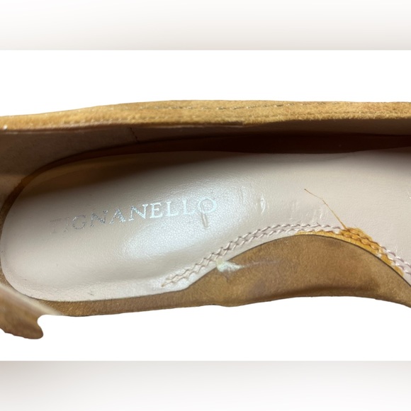 Tignanello Sonja 3.5" Heels, Suede -9.5, Bow Peep Toe Honey Color 1940's Style - Picture 5 of 6